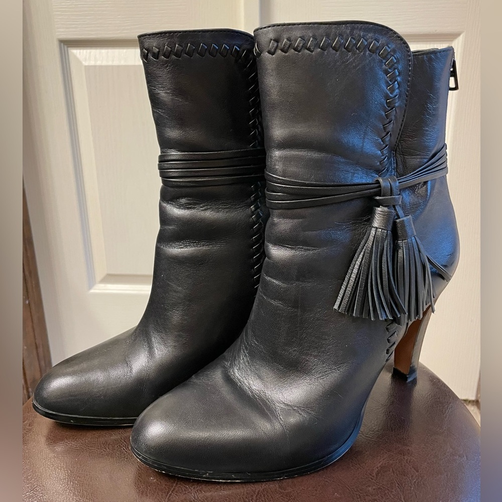 Coach Black Heeled Boots with Tassel Detail